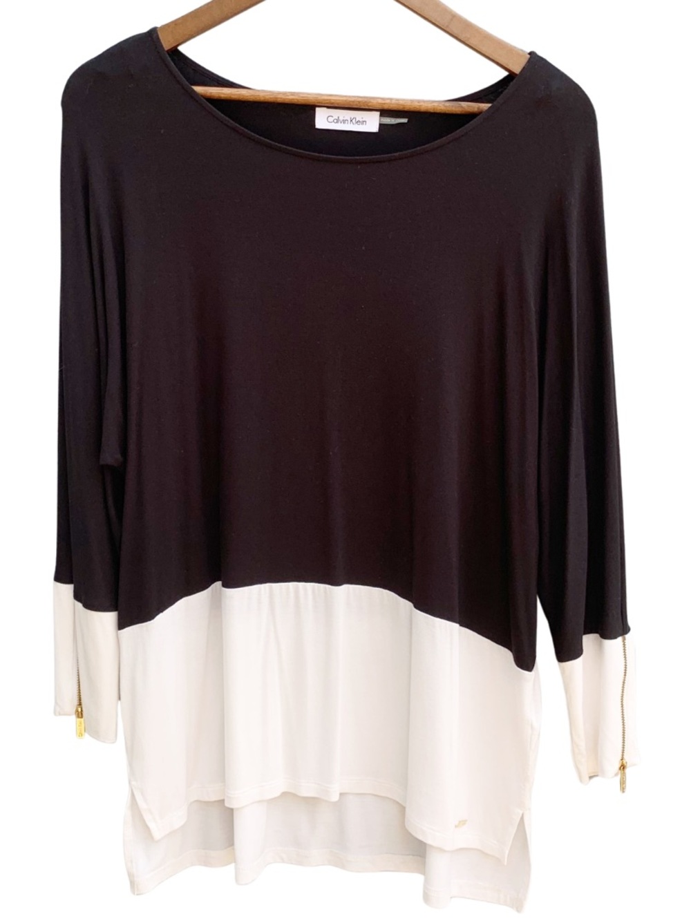 Calvin Klein Women’s Black & White Boatneck Tunic Business Casual Size M